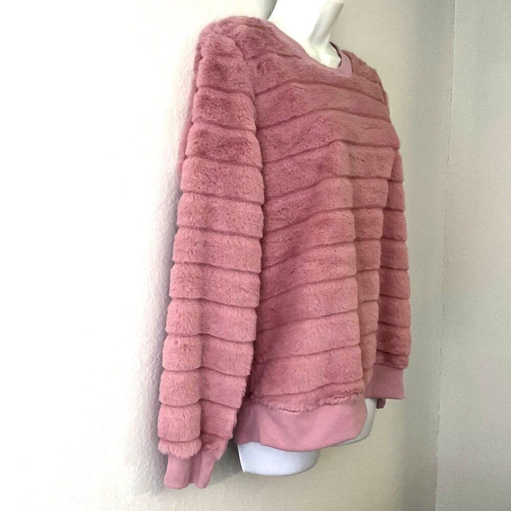 TRIXIE + LULU Blush Pink Faux Fur Ribbed Sweater Top Cozy Plush Large - Picture 3 of 8